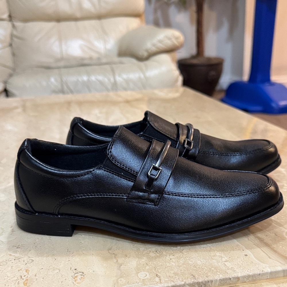 Children's Black Dress Loafers with Metal Bit Accent
